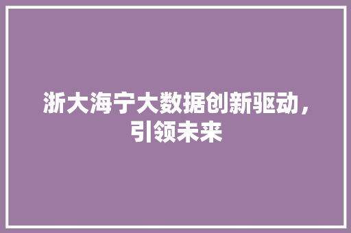 浙大海宁大数据创新驱动，引领未来