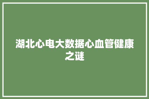 湖北心电大数据心血管健康之谜