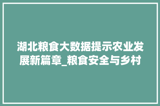 湖北粮食大数据提示农业发展新篇章_粮食安全与乡村振兴的双赢之路