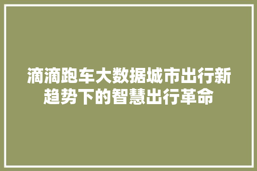 滴滴跑车大数据城市出行新趋势下的智慧出行革命