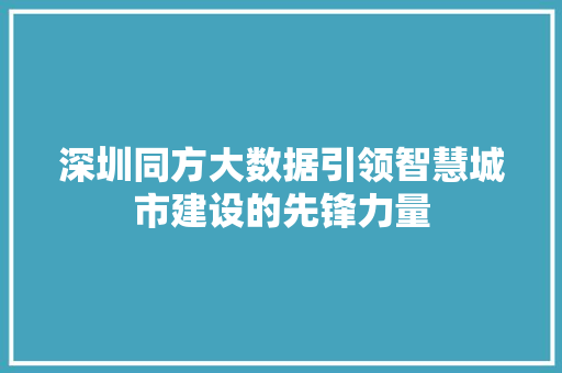 深圳同方大数据引领智慧城市建设的先锋力量