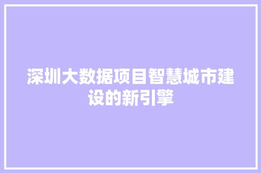 深圳大数据项目智慧城市建设的新引擎