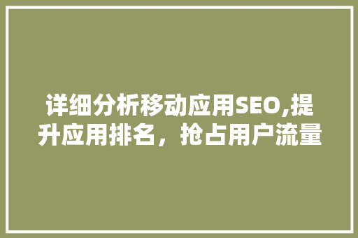详细分析移动应用SEO,提升应用排名，抢占用户流量