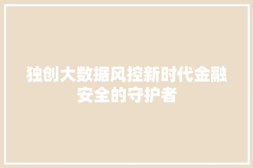 独创大数据风控新时代金融安全的守护者