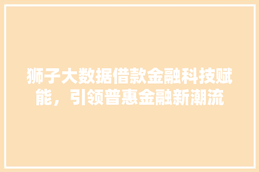 狮子大数据借款金融科技赋能，引领普惠金融新潮流
