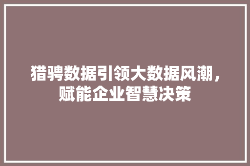 猎骋数据引领大数据风潮，赋能企业智慧决策