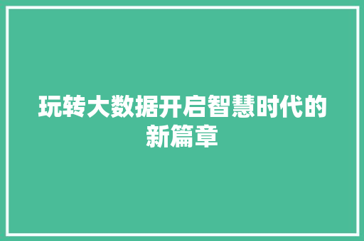 玩转大数据开启智慧时代的新篇章