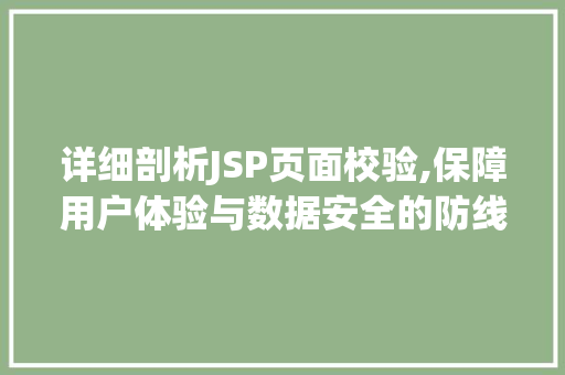 详细剖析JSP页面校验,保障用户体验与数据安全的防线