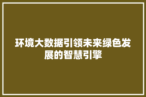环境大数据引领未来绿色发展的智慧引擎