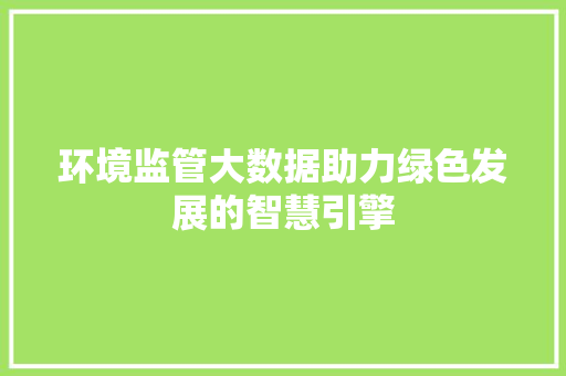 环境监管大数据助力绿色发展的智慧引擎