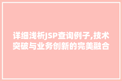详细浅析JSP查询例子,技术突破与业务创新的完美融合