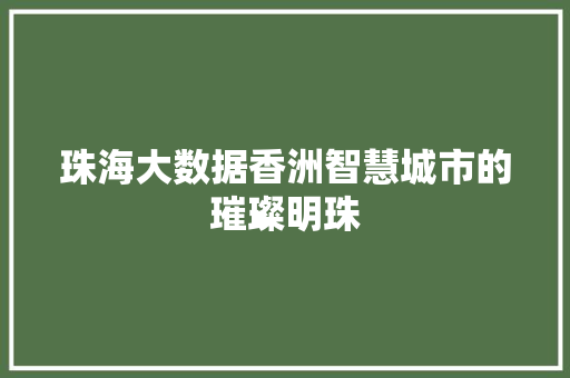 珠海大数据香洲智慧城市的璀璨明珠
