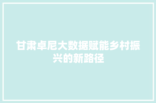 甘肃卓尼大数据赋能乡村振兴的新路径