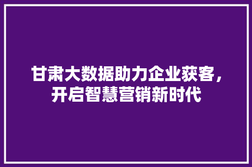 甘肃大数据助力企业获客，开启智慧营销新时代