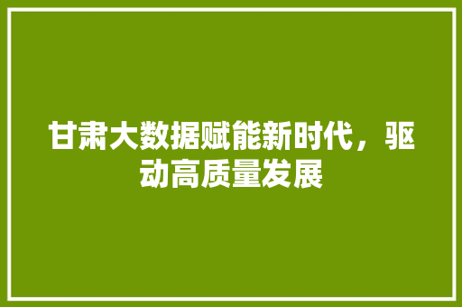 甘肃大数据赋能新时代，驱动高质量发展