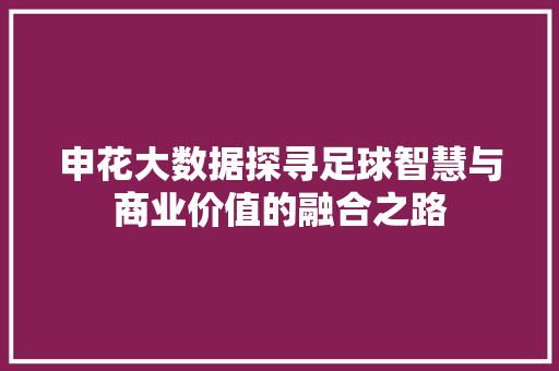 申花大数据探寻足球智慧与商业价值的融合之路