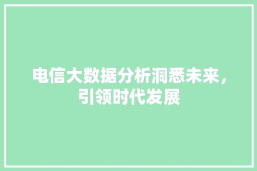 电信大数据分析洞悉未来，引领时代发展