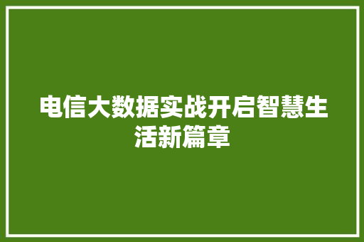 电信大数据实战开启智慧生活新篇章