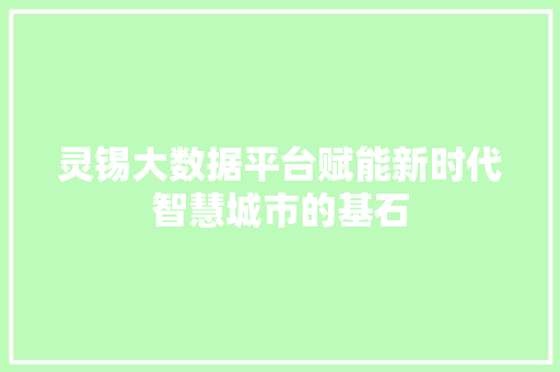 灵锡大数据平台赋能新时代智慧城市的基石 商务信函