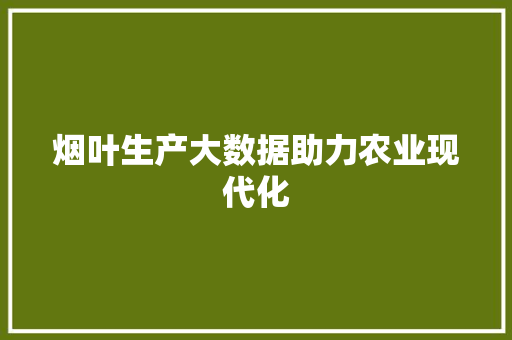 烟叶生产大数据助力农业现代化