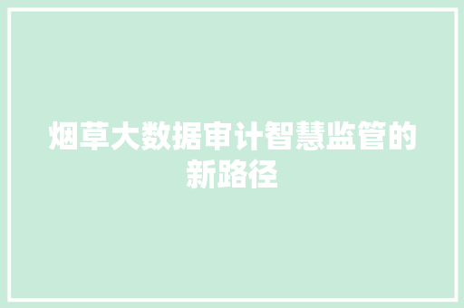 烟草大数据审计智慧监管的新路径