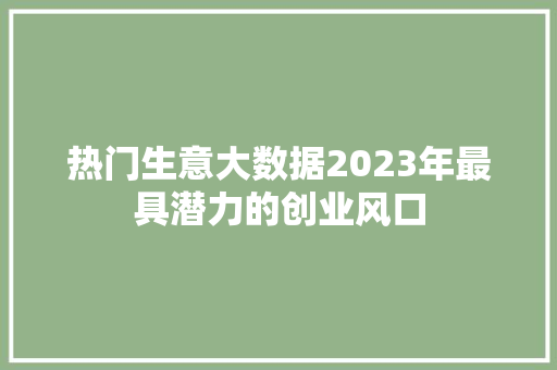 热门生意大数据2023年最具潜力的创业风口
