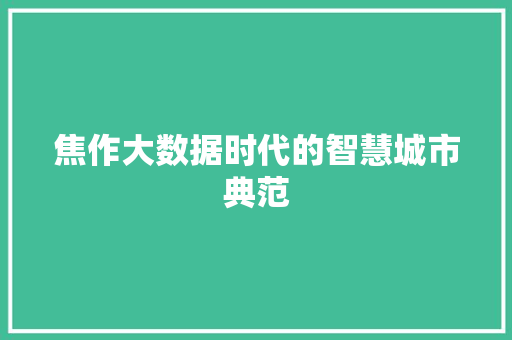 焦作大数据时代的智慧城市典范
