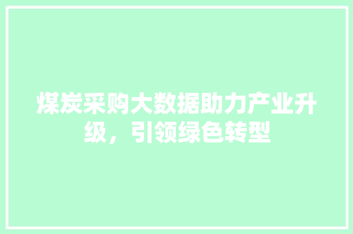 煤炭采购大数据助力产业升级，引领绿色转型