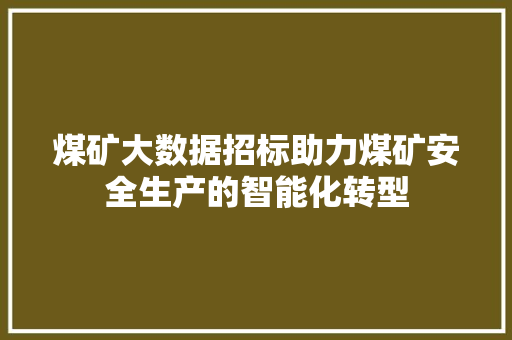 煤矿大数据招标助力煤矿安全生产的智能化转型