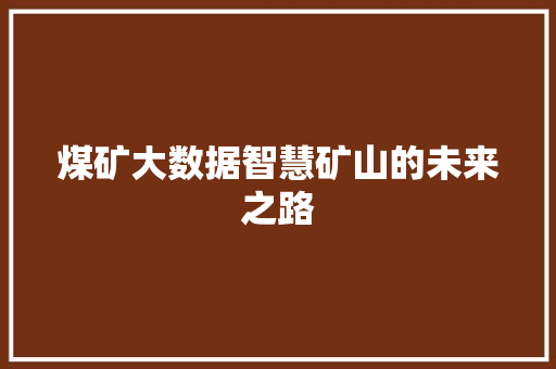 煤矿大数据智慧矿山的未来之路