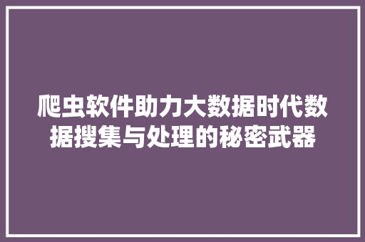 爬虫软件助力大数据时代数据搜集与处理的秘密武器