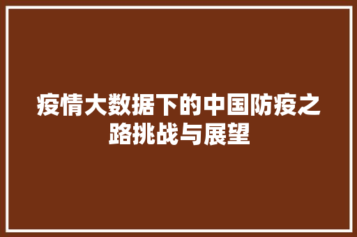 疫情大数据下的中国防疫之路挑战与展望