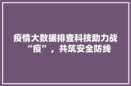 疫情大数据排查科技助力战“疫”，共筑安全防线