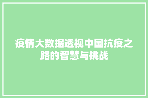 疫情大数据透视中国抗疫之路的智慧与挑战