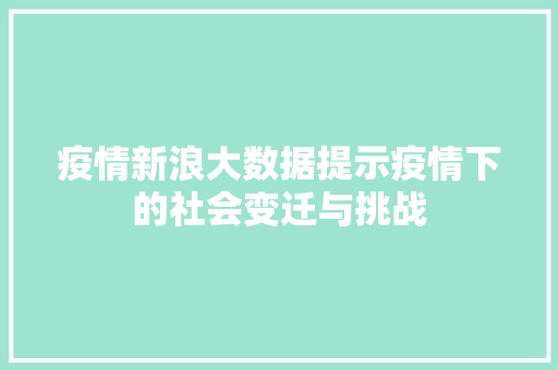 疫情新浪大数据提示疫情下的社会变迁与挑战