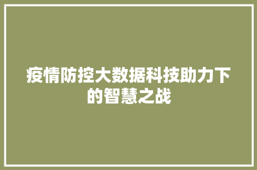 疫情防控大数据科技助力下的智慧之战