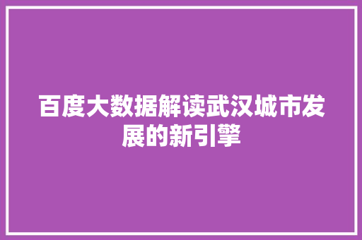 百度大数据解读武汉城市发展的新引擎
