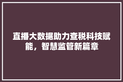直播大数据助力查税科技赋能，智慧监管新篇章