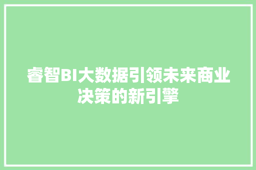 睿智BI大数据引领未来商业决策的新引擎