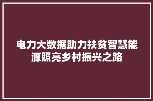 电力大数据助力扶贫智慧能源照亮乡村振兴之路