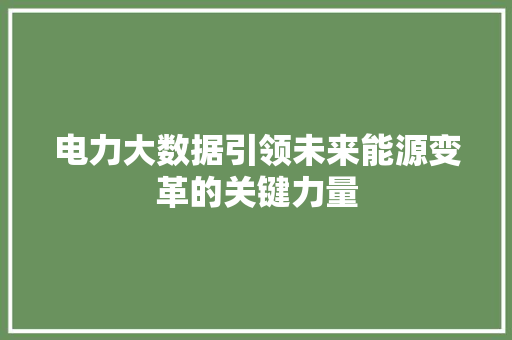 电力大数据引领未来能源变革的关键力量