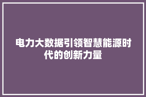 电力大数据引领智慧能源时代的创新力量