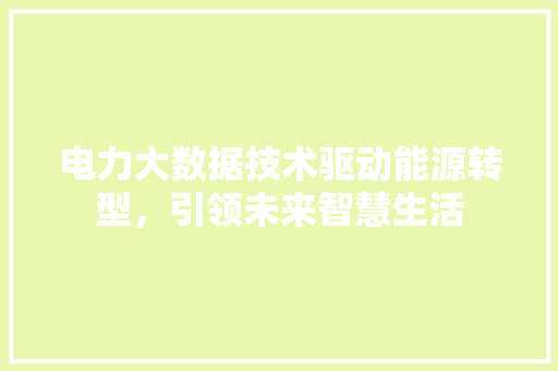 电力大数据技术驱动能源转型，引领未来智慧生活
