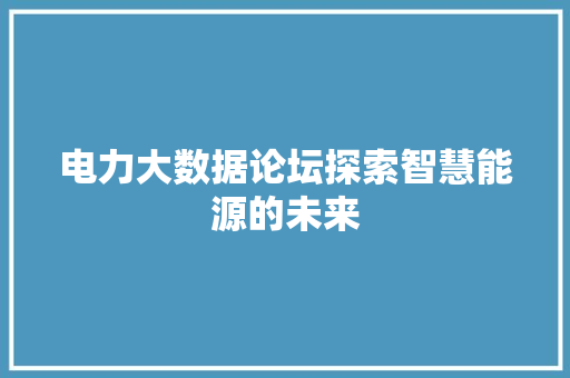 电力大数据论坛探索智慧能源的未来