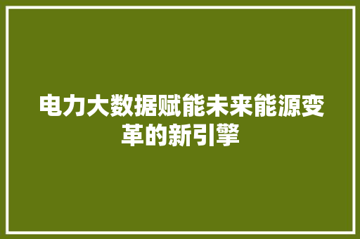 电力大数据赋能未来能源变革的新引擎