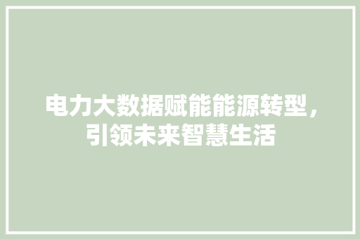 电力大数据赋能能源转型，引领未来智慧生活