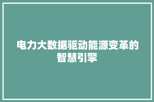 电力大数据驱动能源变革的智慧引擎