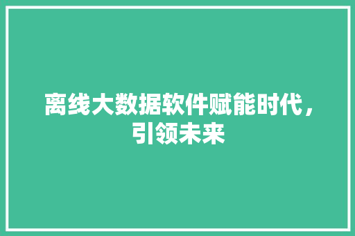 离线大数据软件赋能时代，引领未来