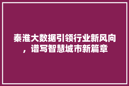 秦淮大数据引领行业新风向，谱写智慧城市新篇章
