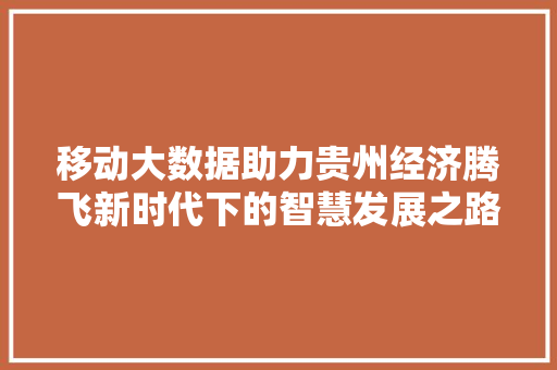 移动大数据助力贵州经济腾飞新时代下的智慧发展之路
